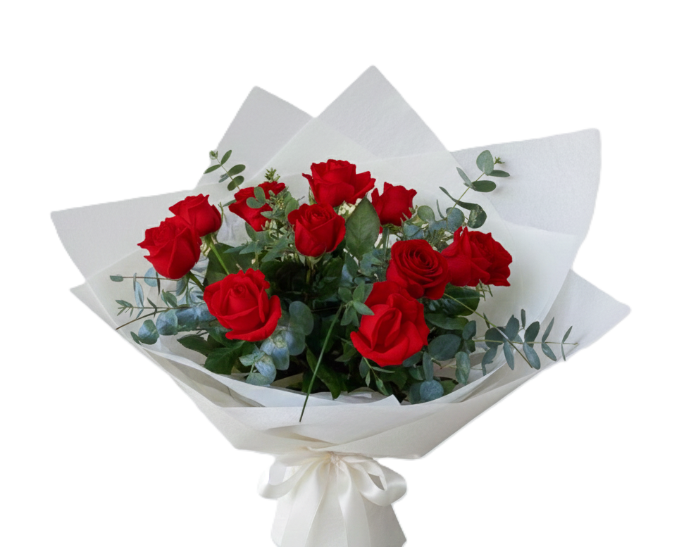 Breathtaking from my heart bouquet featuring twelve premium roses and elegant seasonal greenery, hand-crafted for romantic delivery in South Auckland.