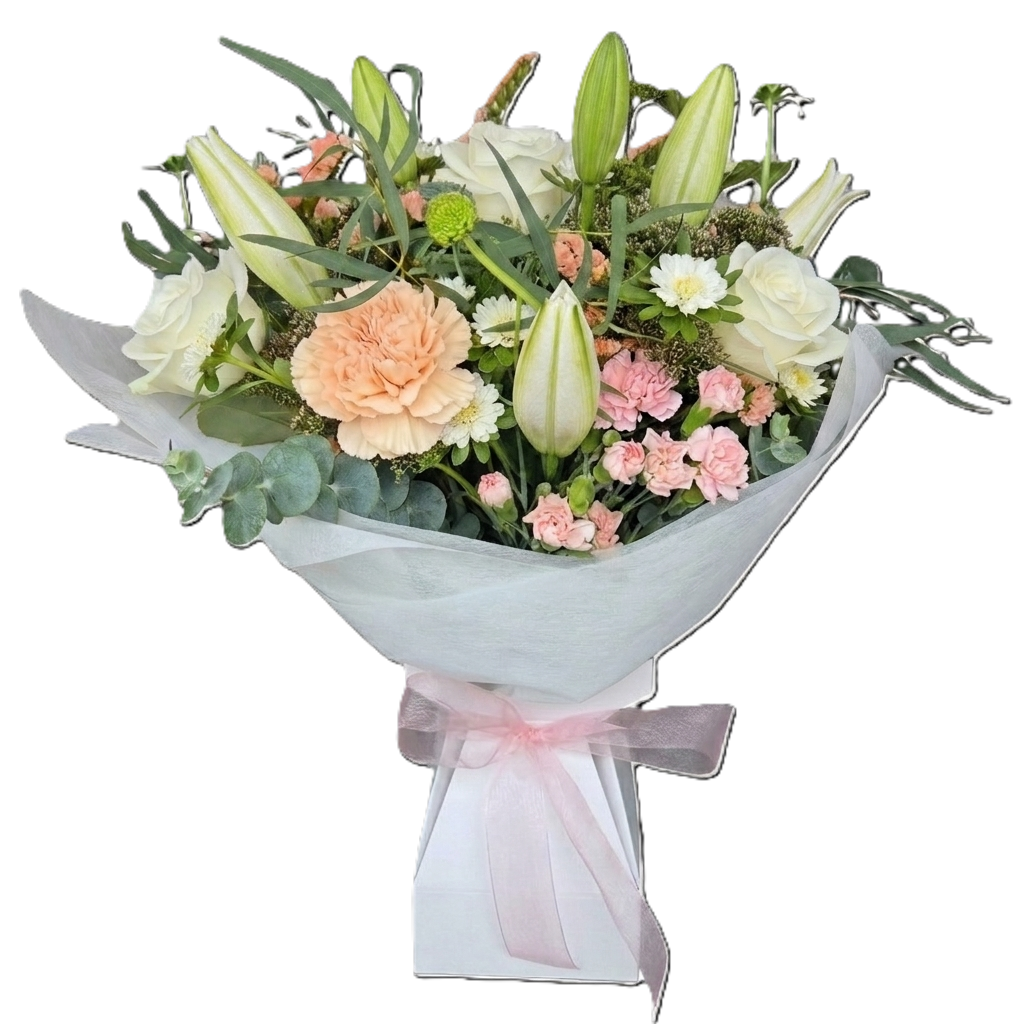 Soft pastel seasonal flowers arranged in a convenient self-watering Vox Box, ready for delivery in South Auckland.