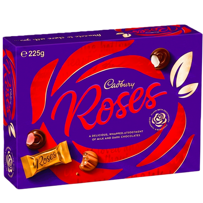 A 225g box of Cadbury Roses chocolates, a classic sweet treat available as an add-on to complement fresh flower deliveries from Flowers on Ramarama.
