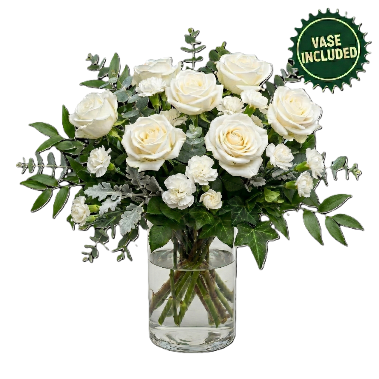 Breathtaking angelic white premium arrangement featuring white roses in a glass vase, hand-crafted for luxurious delivery in Auckland by local growers.