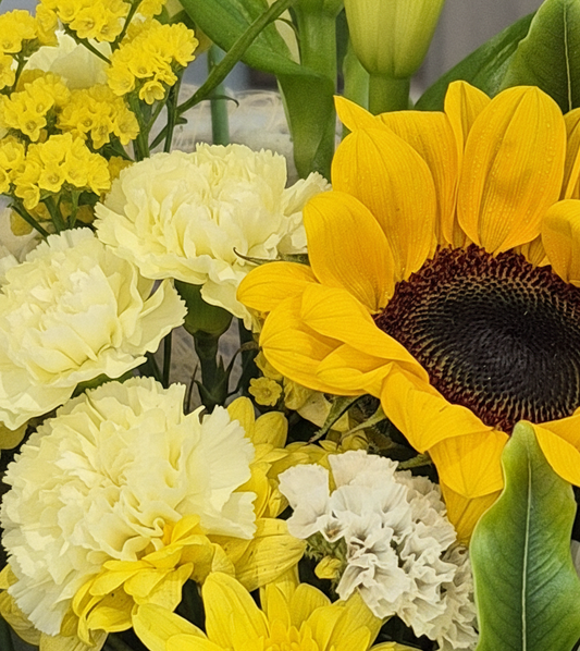 Cheerful bright yellow flower bouquet hand-crafted for celebration and get well delivery in South Auckland by local growers.