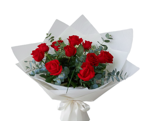Breathtaking from my heart bouquet featuring twelve premium roses and elegant seasonal greenery, hand-crafted for romantic delivery in South Auckland.