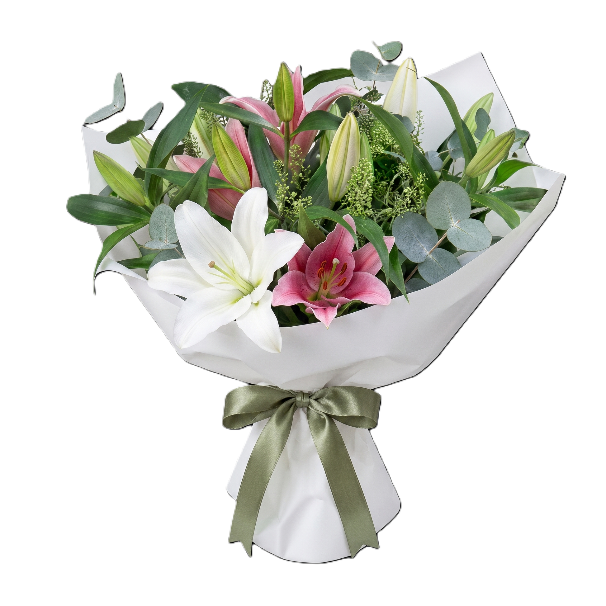 Elegant lily serenade bouquet featuring fragrant premium lilies and fresh greenery, hand-crafted for delivery in Auckland.