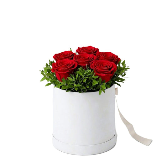 Fiery loves ember six red roses bouquet hand-crafted for romantic and celebration delivery in South Auckland.