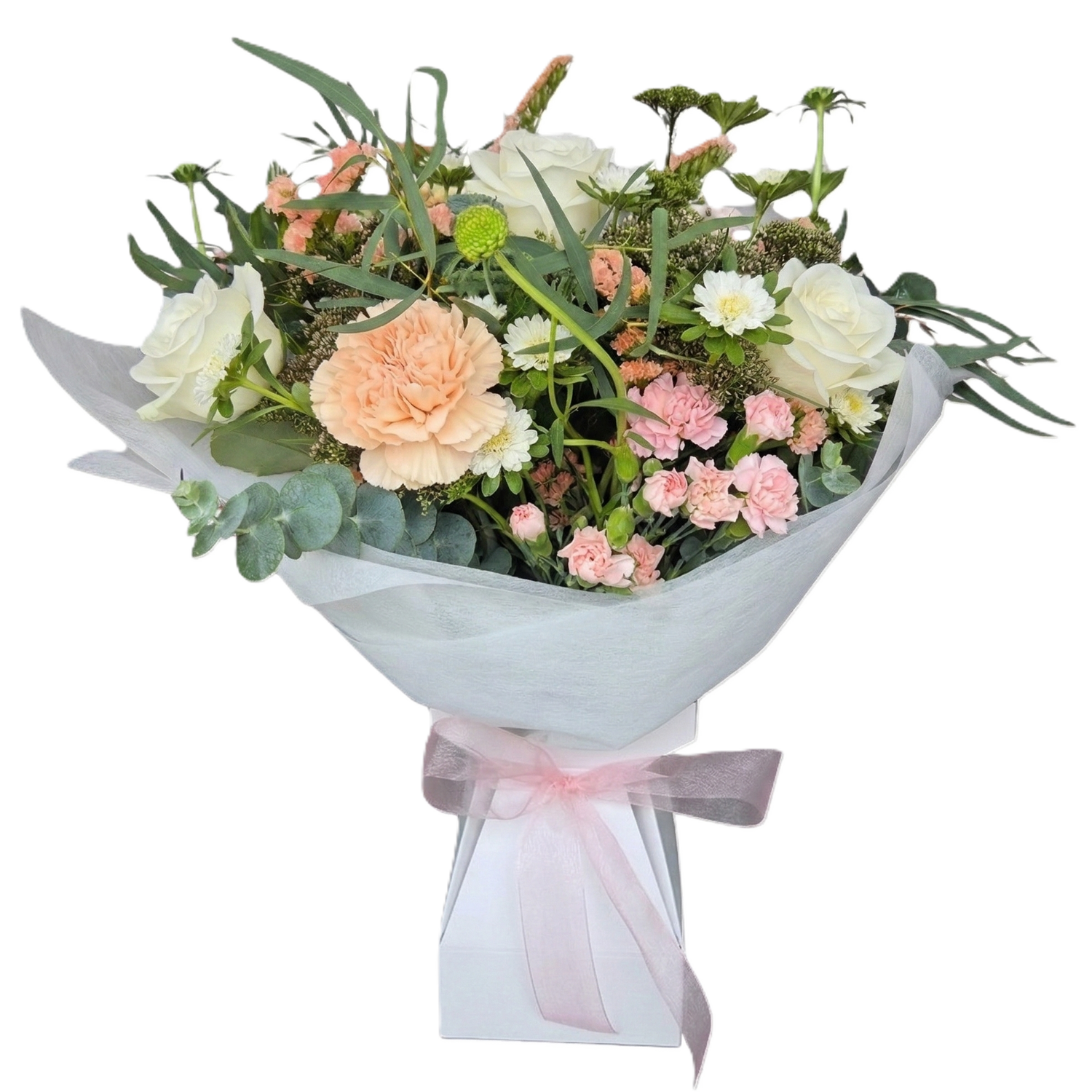 Soft pastel seasonal flowers arranged in a convenient self-watering Vox Box, ready for delivery in South Auckland.