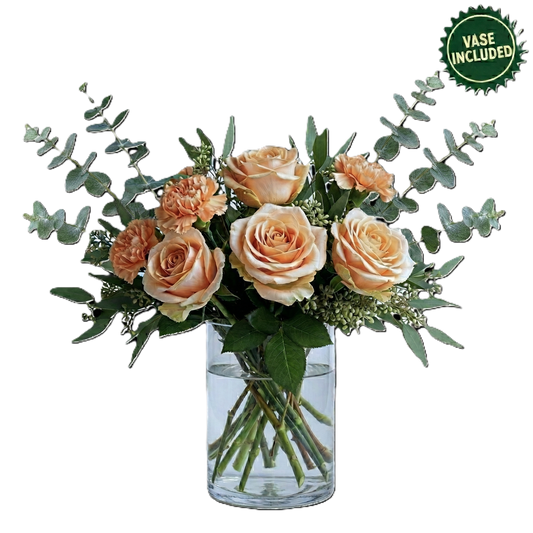 Vibrant sunset serenade flower bouquet featuring warm orange and red blooms, hand-crafted for celebration delivery in South Auckland.
